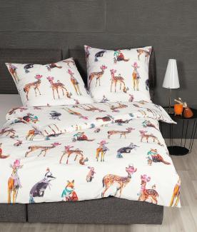 Janine Modern Art Mako-Satin Bettwäsche 155x220 Rehe Tiere Winter kalt 42115-09