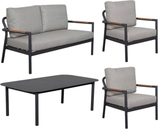 Loungeset Bilbao Aluminium mit Teakarmlehnen inkl. Kissen