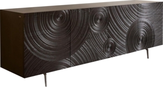Sideboard Ashara 200 cm Esche Dunkelbraun 3D Effekt 4 Türen Winkelfuß Edelstahl gebürstet