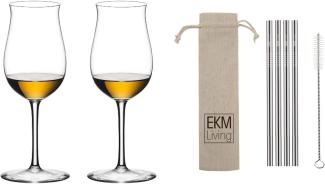 Riedel 2er Set SOMMELIERS COGNAC V.S.O.P. 4400/71 und 4 EKM Living Trinkhalme aus Edelstahl