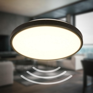 B.K.Licht Deckenleuchte LED Deckenlampe IP54 Bewegungsmelder schwarz - BKL1615, LED fest integriert, 2700K - Extra-Warmweiß, LED Badlampe 29x7,5 cm Schwarz 12W Badleuchte Decke Badezimmer Küche