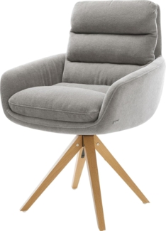 Drehstuhl Abelia-Flex mit Armlehnen Strukturstoff Soft Grau Holzgestell kantig Natur 180° drehbar