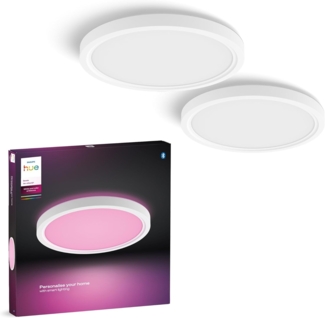 Philips Hue Devote Smart LED-Panel-Licht, weißes und farbiges Ambiente, rund 30cm, 16,6W, 2000 Lumen, weißer Rahmen für Innenbeleuchtung, Decke, Wohnzimmer, Küche, Flur, 2er Pack