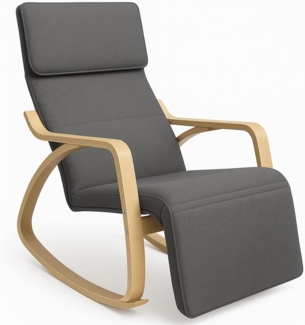 BAKAJI Schaukelstuhl, mit Armlehnen aus Birkenholz, Schaukelsessel, 5-stufig verstellbare Fußstütze, Relaxstuhl, bis 150 kg belastbar, Wohnzimmer, Schlafzimmer, grau