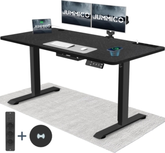 JUMMICO Höhenverstellbarer Schreibtisch mit Kabelloser Ladestation und Euro-Steckdose mit USB, Schreibtisch Höhenverstellbar Elektrisch Stehtisch, Standing Desk (Schwarze Felsplatte 140x70 cm)