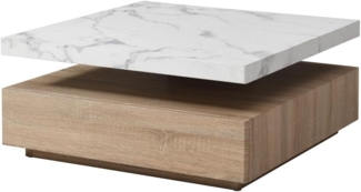 Vente-unique - Couchtisch drehbar - 1 Schublade - MDF - Marmor-Optik Weiß & Holzfarben - KYRIA