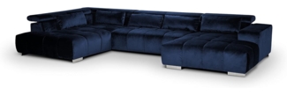 Mivano Wohnlandschaft Orion / Riesige Sofalandschaft in U-Form inkl. XL-Recamiere und Kopfteilfunktion / 409 x 73 x 225 / Velours, Blau