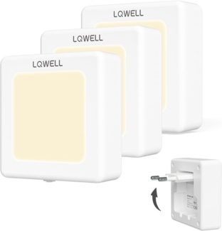 LQWELL LED Steckdosenleuchte Nachtlicht Steckdose Faltbar mit Dämmerungssensor, Nachtlampe Einstellbare Helligkeit, LED fest integriert, Automatisch Steckdosenlicht, Orientierungslicht Warmweiß, Bewegungsmelder, 1/2/3 Stück LED Nachtlicht Kinder