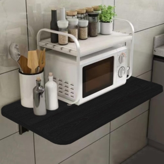 Shally Dogan Klappbarer Wandtisch, 80x60 cm, aus Holz, zusammenklappbar, platzsparend, vielseitig, Schreibtisch, Esstisch, Wohnzimmer, Badezimmer, Küche (schwarz)