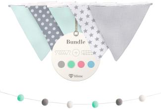 lilime® Wimpelkette Inkl. GRATIS Girlande ideal für Dekoration im Kinderzimmer - Unsere Wanddeko für dein Kind - Super süße Deko für jedes Babyzimmer (1. 9M/Grau-Weiß-Mint)