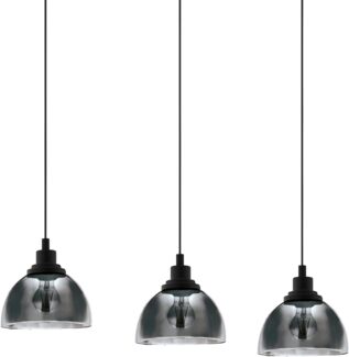 Eglo 98384 Pendelleuchte BELESER Rauchglas schwarz-transparent E27 3X40W L:90,5cm B:20,5cm H:110cm dimmbar
