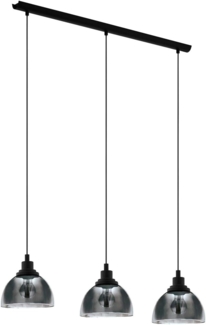 Eglo 98384 Pendelleuchte BELESER Rauchglas schwarz-transparent E27 3X40W L:90,5cm B:20,5cm H:110cm dimmbar