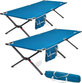 Feldbett XL Campingbett 203 x 81 cm klappbar Outdoorbett extra Breit Reisebett bis 160kg Campingliege für Outdoor, Festival und Garten mit Tragetasche blau, Stahlgestell