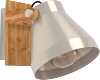 Eglo 43948 Spotleuchte CAWTON Stahl, Holz stahlfarben, braun rustikal E27 1X40W L:16cm H:19. 5cm dimmbar