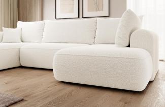 Selsey OVO - Wohnlandschaft U-Form-Sofa mit Schlaffunktion, Bettkasten, Ottomane rechts, Boucle Creme