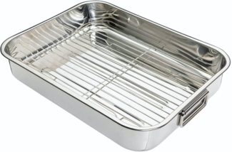 KitchenCraft Bratblech mit Gestell, Edelstahl-Bratblech, groß, 43x31 cm, Silber