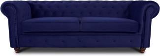 Sofa Chesterfield Asti 3-Sitzer, Couch 3-er, Glamour Design, Couchgarnitur, Sofagarnitur, Holzfüße, Polstersofa - Wohnzimmer, Velours (Dunkelblau (Velvet 86))