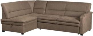 CAVADORE Ecksofa Pisoo / Kleine Eckcouch mit Federkern / Ottomane links / 245 x 89 x 161 / Mikrofaser braun