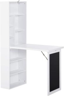 HOMCOM Schreibtisch Esstisch klappbar mit 6 Fächer Bücherregal mit 3 Regale Computertisch Bürotisch E1 Spanplatte Metallrahmen Weiß 98 x 51 x 153 cm