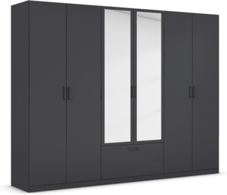 rauch Drehtürenschrank Kleiderschrank Schrank Garderobe Wäscheschrank BARI mit Spiegel mit Schubasten mittig, moderner Griff in Graumetallic MADE IN GERMANY