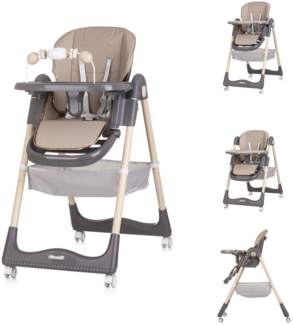 Chiplolino Kinderhochstuhl First Spoon Räder klappbar Spielbogen Gurt Fußstütze beige