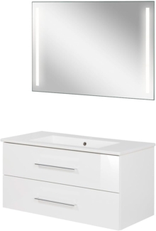 FACKELMANN B.PERFEKT Waschtisch Set mit Spiegel 103 cm breit, Weiß, Waschbecken Keramik Weiß