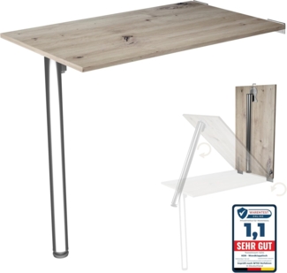 KDR Produktgestaltung Wandklapptisch Schreibtisch Tischplatte 80x50 cm in Eiche astig Klapptisch Esstisch Küchentisch für die Wand Höhe Tisch 74 cm zur Wandmontage mit Tischbein klappbar
