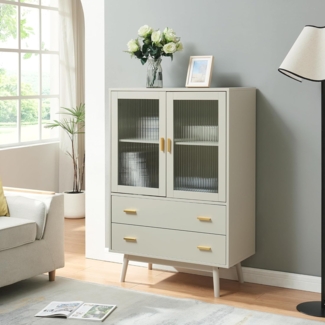 Vitrinenschrank Susa 120x80x40 cm Beige [en. casa]