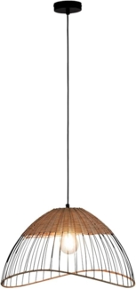 LED Hängeleuchte, Käfig schwarz, Holz, Rattan, D 48 cm