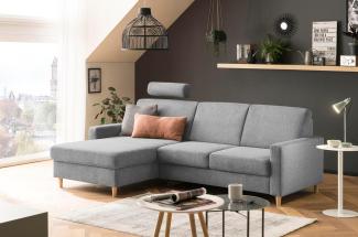 Traumnacht Limoux Sofa 2-Sitzer mit Recamiere, rechts und verstellbarer Kopfstütze, hellgrau, produziert nach deutschem Qualitätsstandard