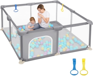Dripex Laufstall Baby 124x124 cm, Laufgitter Baby, Laufstall mit atmungsaktivem Netz, Laufgitter 210D Oxford Gewebe, Playpen, kinderlaufstall, Grau