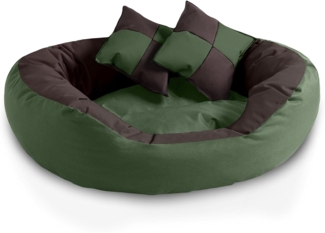 BedDog® 4in1 Hundebett SABA, Wende-Hunde-Kissen oval-rund, großes Hundekörbchen, abwischbares Hundebett mit Rand L, MYSTIC (braun/grün)