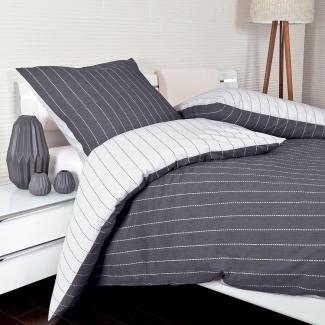 Traumschlaf Mako-Soft-Seersucker Wendebettwäsche Tango titan | 200x200 cm + 2 x 80 x 80 cm