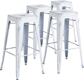 Flash Furniture Metall-Barhocker, bunt, Kunststoff, Eisen, Distressed White, 4er-Packung