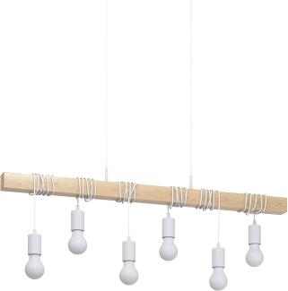 Eglo 33165 Pendelleuchte TOWNSHEND Stahl weiß, Holz braun E27 6X40W L:100cm B:10cm H:110cm dimmbar