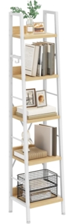 YITAHOME Schmal Bücherregal mit 5 Ebenen 35 cm Breit, Industrielles Leiterregal Standregal Holzregale und Metallrahmen, Modernes Regal für Wohnzimmer, Weiß und Eiche