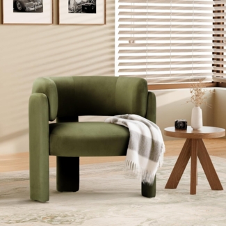 COLAMY Modern Velvet Ohrensessel, Gepolsterter Sessel Wohnzimmer, Bequemer Runder loungesessel mit 3 Beinen für Wohnzimmer, Schlafzimmer, Leseecke, Grün