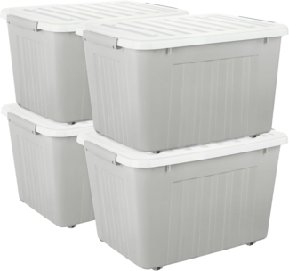 Cetomo,80L,4er-Pack, Aufbewahrungsbox mit deckel,Aufbewahrungsboxen, mit Clips, stapelbar, Wohnzimmer, Schlafzimmer. lebensmittelecht ,Verschlussclips,Neumaterial Plastik-Box grau