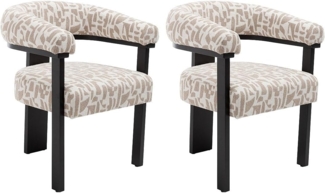 Vente-unique - Stuhl mit Armlehnen 2er-Set - Strukturstoff Bicolor & Kautschukholz schwarz - Creme & Taupe - LIVELIA von Pascal MORABITO