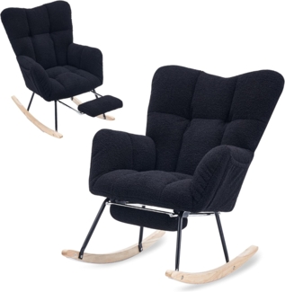 SeedWave Schaukelstuhl Teddy Schaukelsessel Wohnzimmer mit Fußstütze und Seitentasche, Relaxsessel mit Metallrahmen, Massivholzsockel mit Boden Schutzfilz