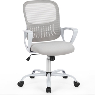 Sweetcrispy Bürostuhl Ergonomisch, Schreibtischstuhl mit Lendenwirbelstütze, Verstellbaren Armlehnen Drehstuhl, Höhenverstellbarer Office Chair, Bürostühle Geeignet für Büro und Schlafzimmer (Grau)