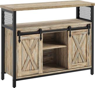 VASAGLE Sideboard, Küchenschrank, Aufbewahrungsschrank, mit 2 Schiebetüren, 33 x 100 x 80 cm, verstellbare Ablagen, für Wohnzimmer, türkisbraun-tintenschwarz LSCDE092B60