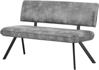 B&D home Sitzbank JUNA | Esszimmerbank 140cm gepolstert mit Rückenlehne Metallgestell für Esszimmer, Flur | industrial | Wildleder Optik Grau