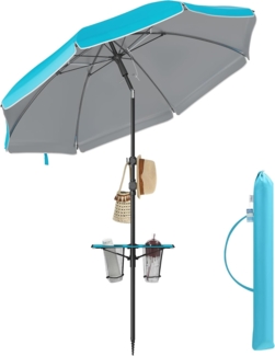 SONGMICS Sonnenschirm, Strandschirm, Sonnenschutz UPF 50+, Ablagefläche, ∅160 cm