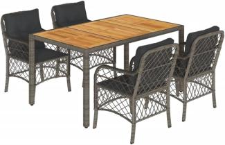 5-tlg. Garten-Essgruppe mit Kissen Grau Poly Rattan