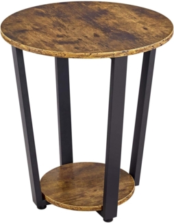 Yaheetech Couchtisch rund, Beistelltisch Kaffeetisch mit 2 Ablagefach Metall Wohnzimmertisch Sofatisch für Wohnzimmer, Vintagebraun-schwarz