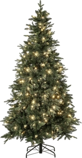 Dehner Künstlicher Weihnachtsbaum Tanne mit LED/Ständer, Höhe 210 cm, Ø 127 cm, hochwertiger künstlicher Christbaum mit LED Beleuchtung