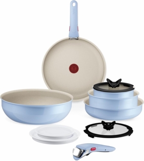Tefal Ingenio Serenity Kochgeschirr-Set 11-teilig, Mineralia Antihaftversiegelung, platzsparend, stapelbar, für alle Herdarten, spülmaschinengeeignet, Calm Blue, L827SB04