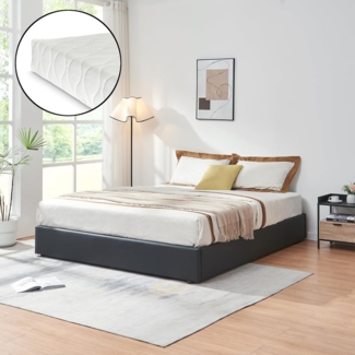 Polsterbett Nola mit Matratze 160x200 cm Kunstleder Schwarz [en. casa]