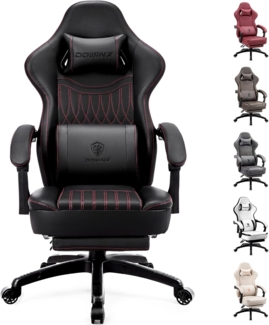 Dowinx Gaming Stuhl mit Frühling Kissen,Racing Gamer Stuhl mit Massage Lendenwirbelstütze, Ergonomischer Gaming Sessel mit Fußstütze Bürostuhl PU Leder Schwarz